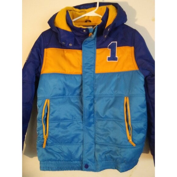 Cat & Jack Boys XL (16) Blue & Yellow Colorblock Hooded winter Puffer Jacket - Picture 1 of 8